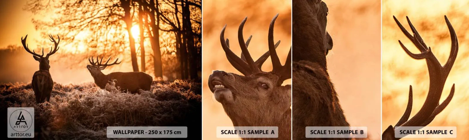 Fototapeten Muster Selbstklebend Deluxe Sticker - Der Traum eines Jägers - Landschaft, Reh, Jagd - 100x30 cm