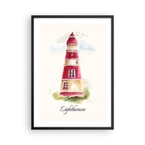 Poster in einem schwarzem Rahmen - Aquarell-Illustration eines Leuchtturms auf hellem Hintergrund - 50x70cm - Das Wetter ringsum ist immer gut - Moderne Wanddekoration für Wohnzimmer und Schlafzimmer ARTTOR