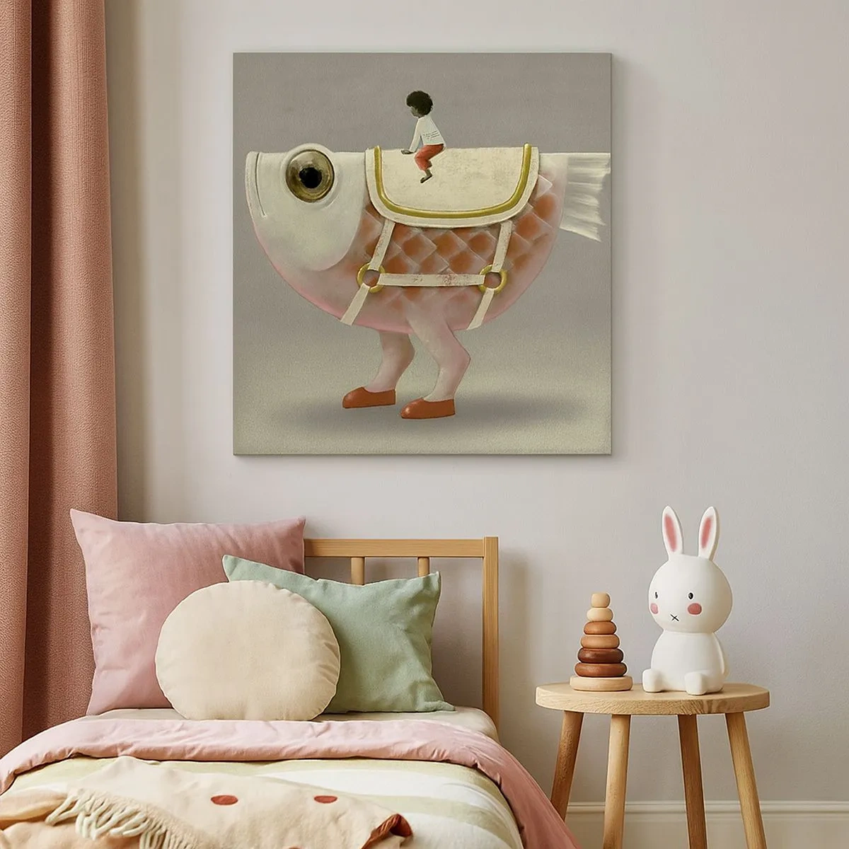 Bild auf Leinwand - Leinwandbild - Reiter auf einem surrealen Fisch - 30x30 cm