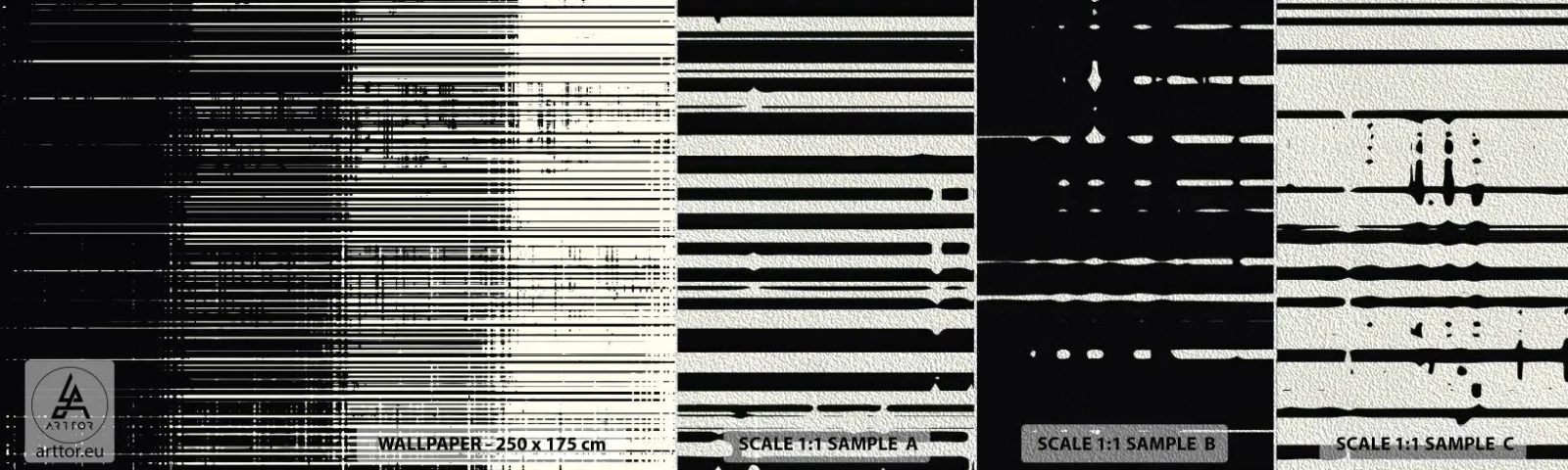 Fototapeten Muster Premium Sand - Wellen und Vibrationen - Schwarz und weiß, Barcodes, Linien - 100x30 cm