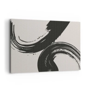 Bild auf Leinwand - Leinwandbild - Dynamische Pinselstriche in Schwarz auf hellem Hintergrund - 120x80cm - Ausladend und kreisförmig - Moderne Wanddekoration für Wohnzimmer und Schlafzimmer ARTTOR