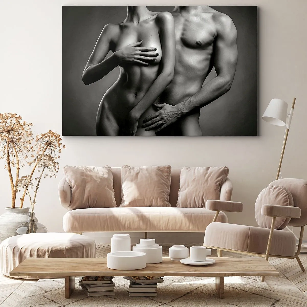 Bild auf Leinwand - Leinwandbild - Schwarz-weiße Darstellung weiblicher und männlicher Körper in künstlerischer Pose - 70x50cm - Adam und Ewa - Moderne Wanddekoration für Wohnzimmer und Schlafzimmer ARTTOR