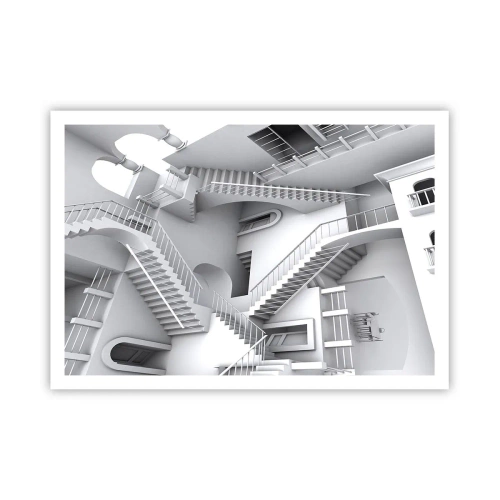 Poster - Eine abstrakte Komposition aus Treppen in einer surrealistischen Raumanordnung - 100x70cm - Die Paradoxien des Weltraums - Moderne Wanddekoration für Wohnzimmer und Schlafzimmer ARTTOR