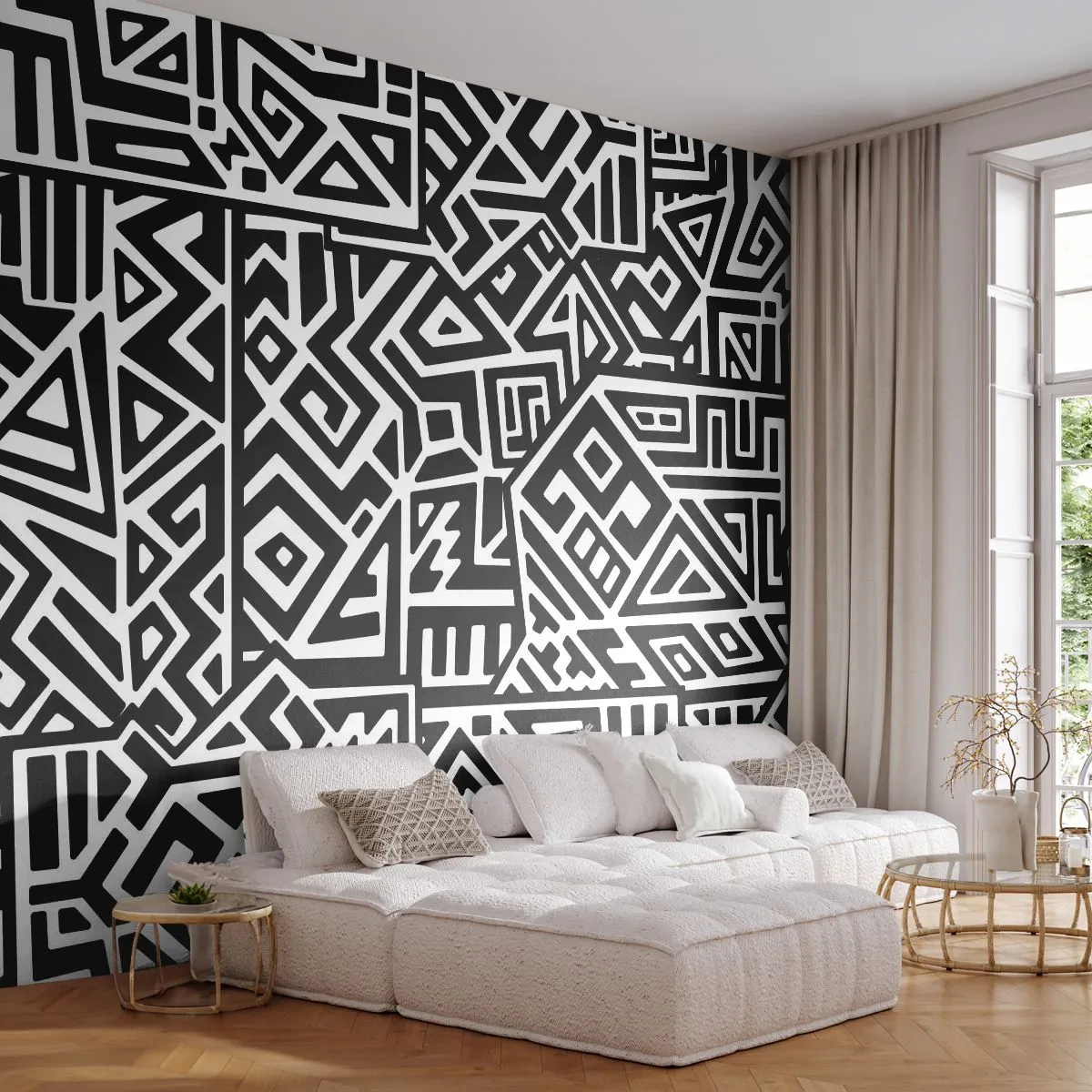 Fototapete Standard Eco - Präkolumbianische Komposition - Abstraktion, Stück, Schwarz und weiß - 400x280 cm