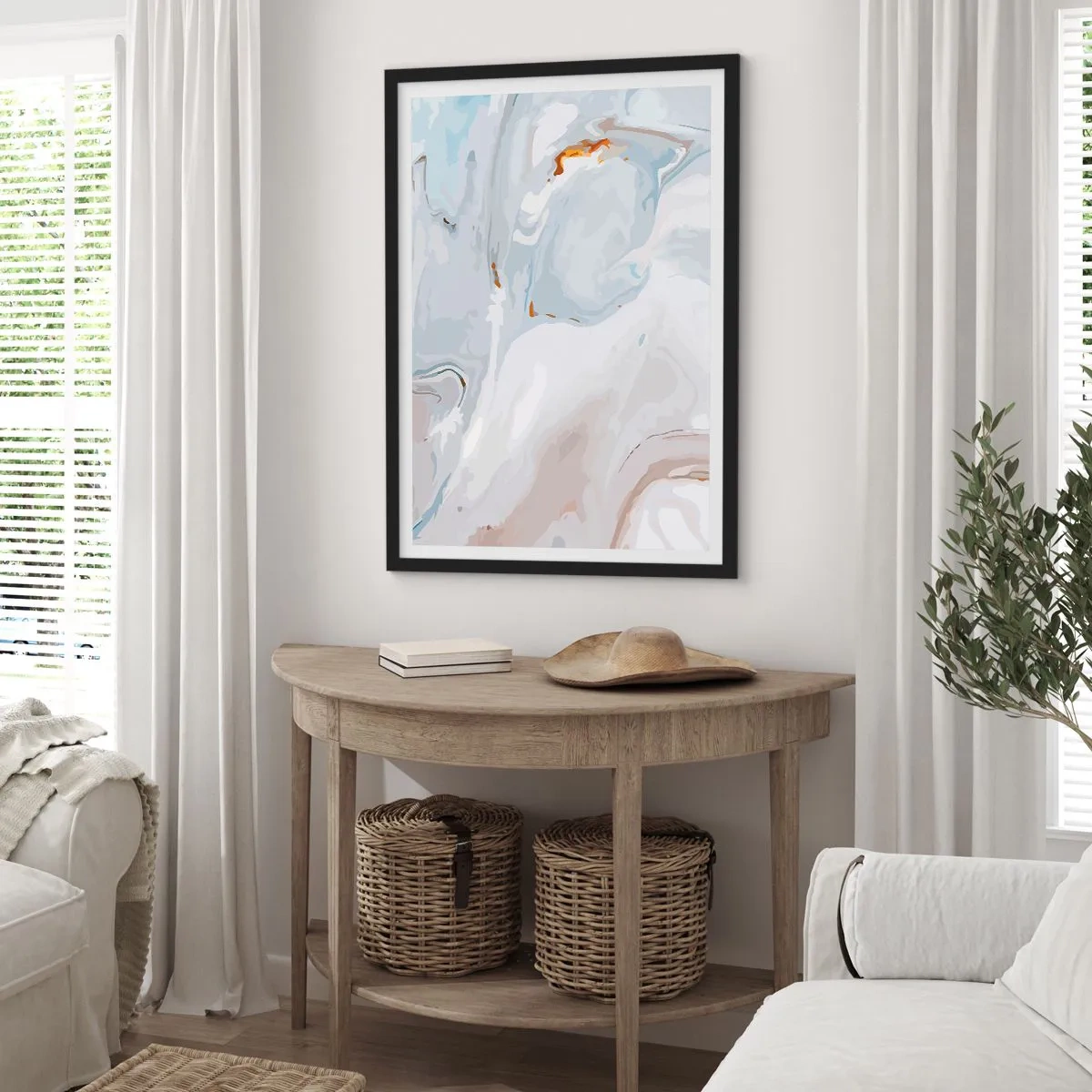 Poster in einem schwarzem Rahmen - Marmormuster in Blautönen mit goldenen Akzenten - 50x70cm - Das Weiß wird erhoben - Moderne Wanddekoration für Wohnzimmer und Schlafzimmer ARTTOR