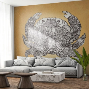 Fototapete Standard Eco - Dekorative Zeichnung einer Krabbe im Schwarz-Weiß-Stil - 100x70cm - Geschichten von Mr. Krabs - Moderne Wanddekoration für Wohnzimmer und Schlafzimmer ARTTOR