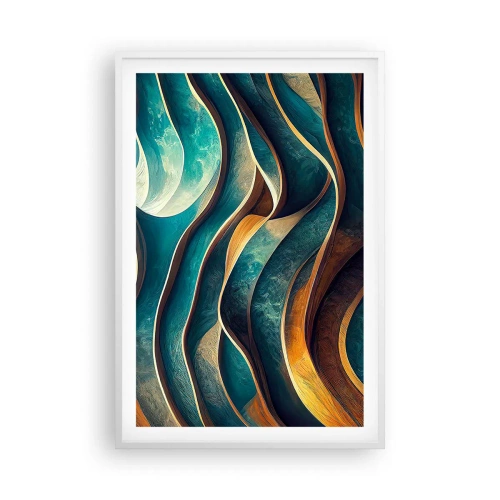 Poster in einem weißen Rahmen - Blaue Mäander - 61x91 cm