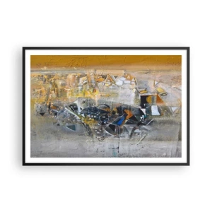 Poster in einem schwarzem Rahmen - Abstraktion mit dominanten Gelb- und Grautönen - 100x70cm - Alles wird gut - Moderne Wanddekoration für Wohnzimmer und Schlafzimmer ARTTOR