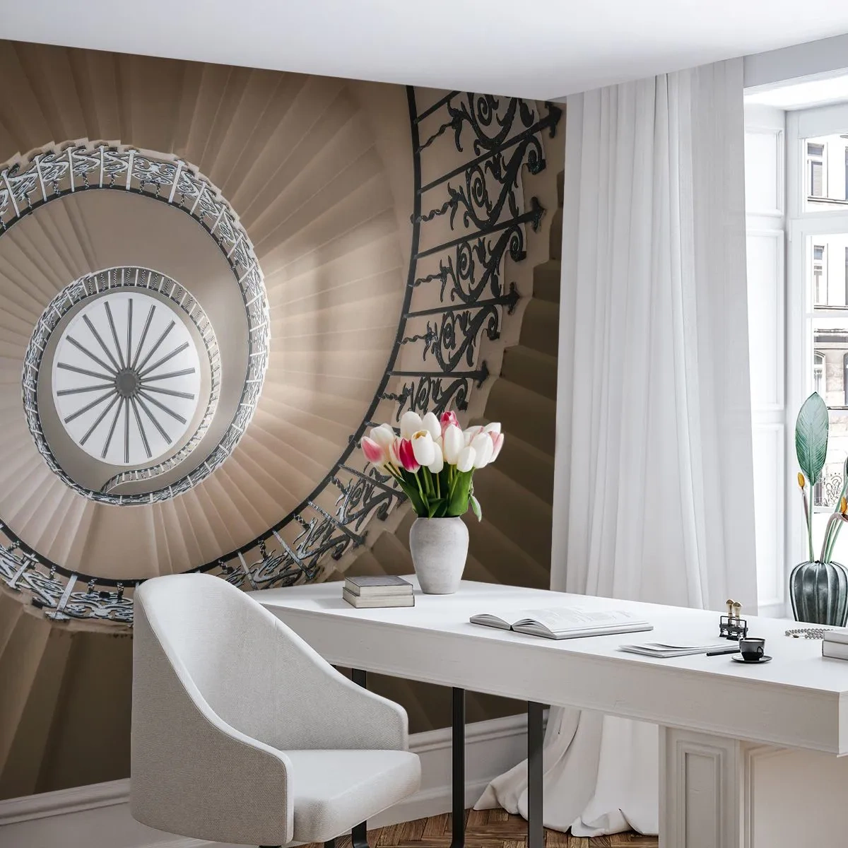 Fototapete Premium Sand - Im Inneren der Muschel - Treppe, Lockig, Ornament - 450x315 cm