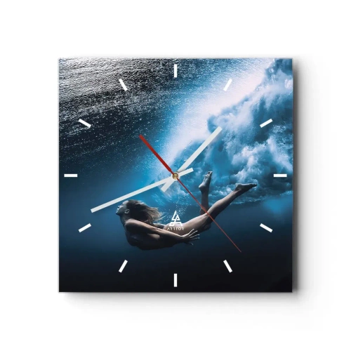 Wanduhr - Glasuhr - Moderne Meerjungfrau - 40x40 cm