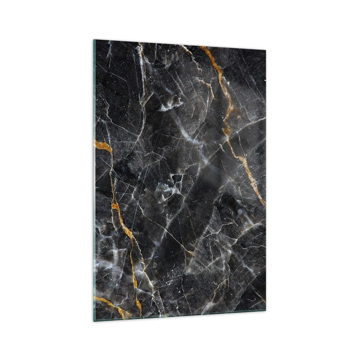Glasbild - Bild auf glas - Schwarz-goldene Details der Marmoroberfläche - 70x100cm - Das Innenleben des Steins - Moderne Wanddekoration für Wohnzimmer und Schlafzimmer ARTTOR