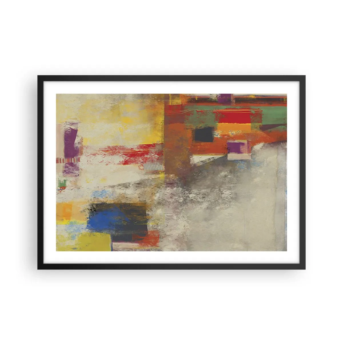 Poster in einem schwarzem Rahmen - Bunte Abstraktion mit geometrischen Formen - 70x50cm - Geometrie der Farben - Moderne Wanddekoration für Wohnzimmer und Schlafzimmer ARTTOR