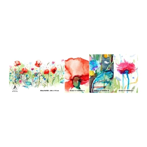 Fototapeten Muster Selbstklebend Deluxe Sticker - Blühende Maiwiese - Blumen, Mohnblumen, Garten - 100x30 cm