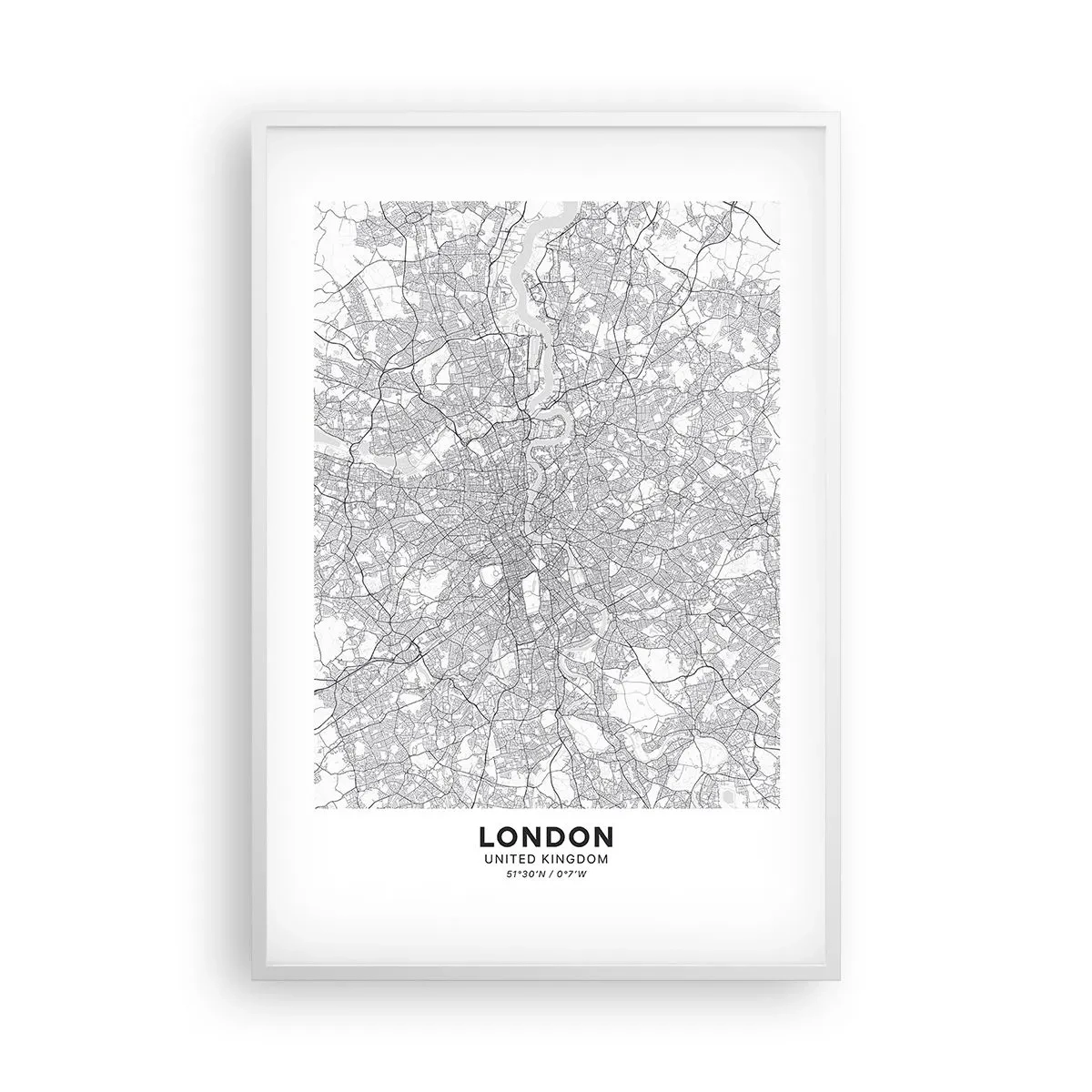 Poster in einem weißen Rahmen - Karte des Labyrinths von London - 61x91 cm