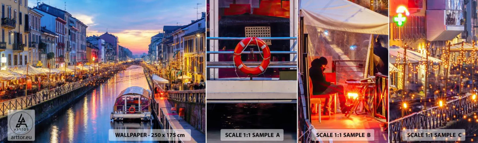 Fototapeten Muster Selbstklebend Deluxe Sticker - Ein Abend voller Licht und Spaß - Stadt, Mailand, Italien - 100x30 cm