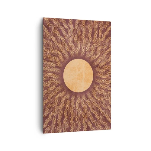 Bild auf Leinwand - Leinwandbild - Sonniges Muster mit Strahlen auf einem Hintergrund in Brauntönen - 80x120cm - Sonnensymbol - Moderne Wanddekoration für Wohnzimmer und Schlafzimmer ARTTOR
