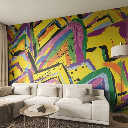 Fototapete Premium Canvas - Lebendige Abstraktion in leuchtenden Farben und dynamischen Formen - 100x70cm - Bis sie vor Freude schreit - Moderne Wanddekoration für Wohnzimmer und Schlafzimmer ARTTOR