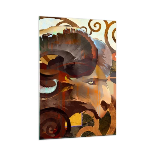Glasbild - Bild auf glas - Ein künstlerisches Bild eines Widders in einer geometrischen und spiralförmigen Komposition. - 50x70cm - Magie - Religionen - Rituale - Moderne Wanddekoration für Wohnzimmer und Schlafzimmer ARTTOR