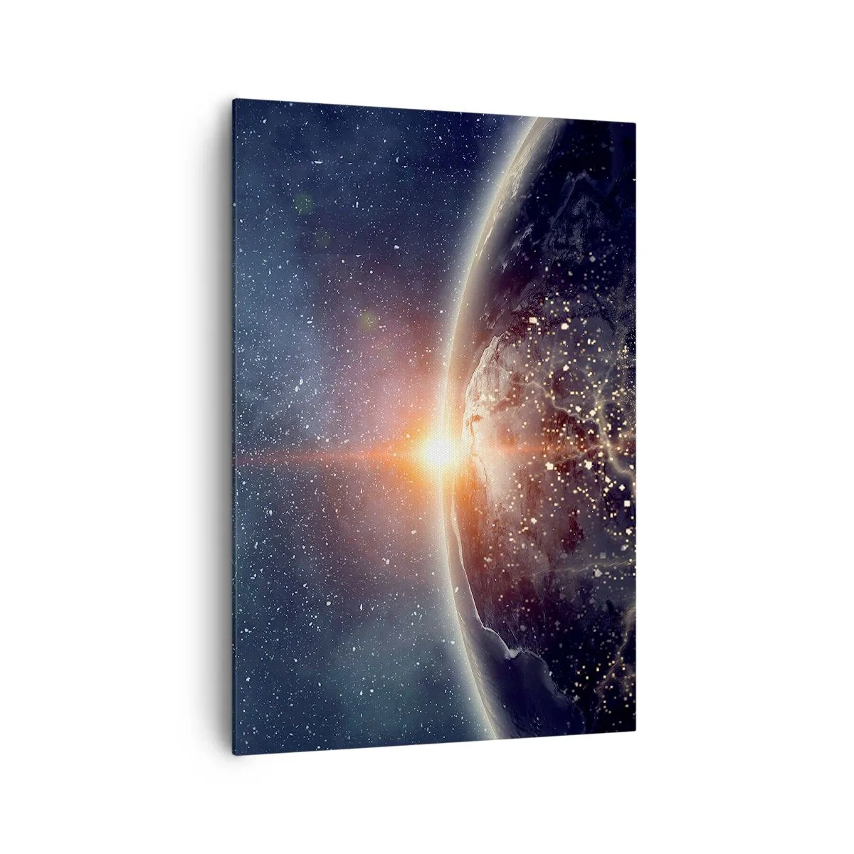 Bild auf Leinwand - Leinwandbild - Die Erde vom Weltraum aus gesehen mit der aufgehenden Sonne - 70x100cm - In einer neuen Perspektive - Moderne Wanddekoration für Wohnzimmer und Schlafzimmer ARTTOR