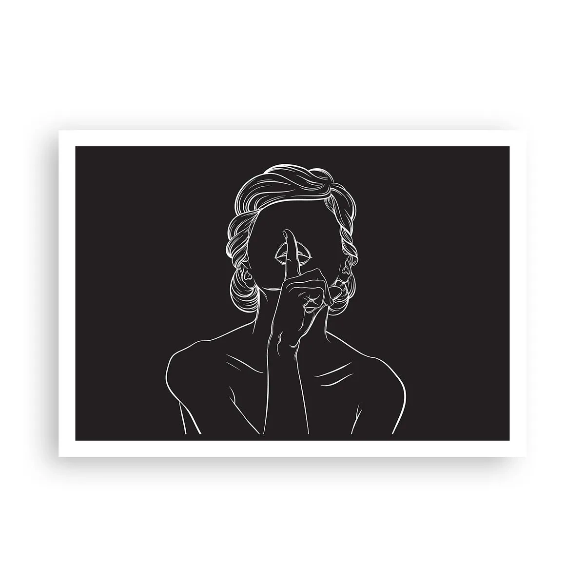 Poster - Minimalistische Silhouette einer Frau auf schwarzem Hintergrund - 100x70cm - Schönheit erblüht in der Stille - Moderne Wanddekoration für Wohnzimmer und Schlafzimmer ARTTOR