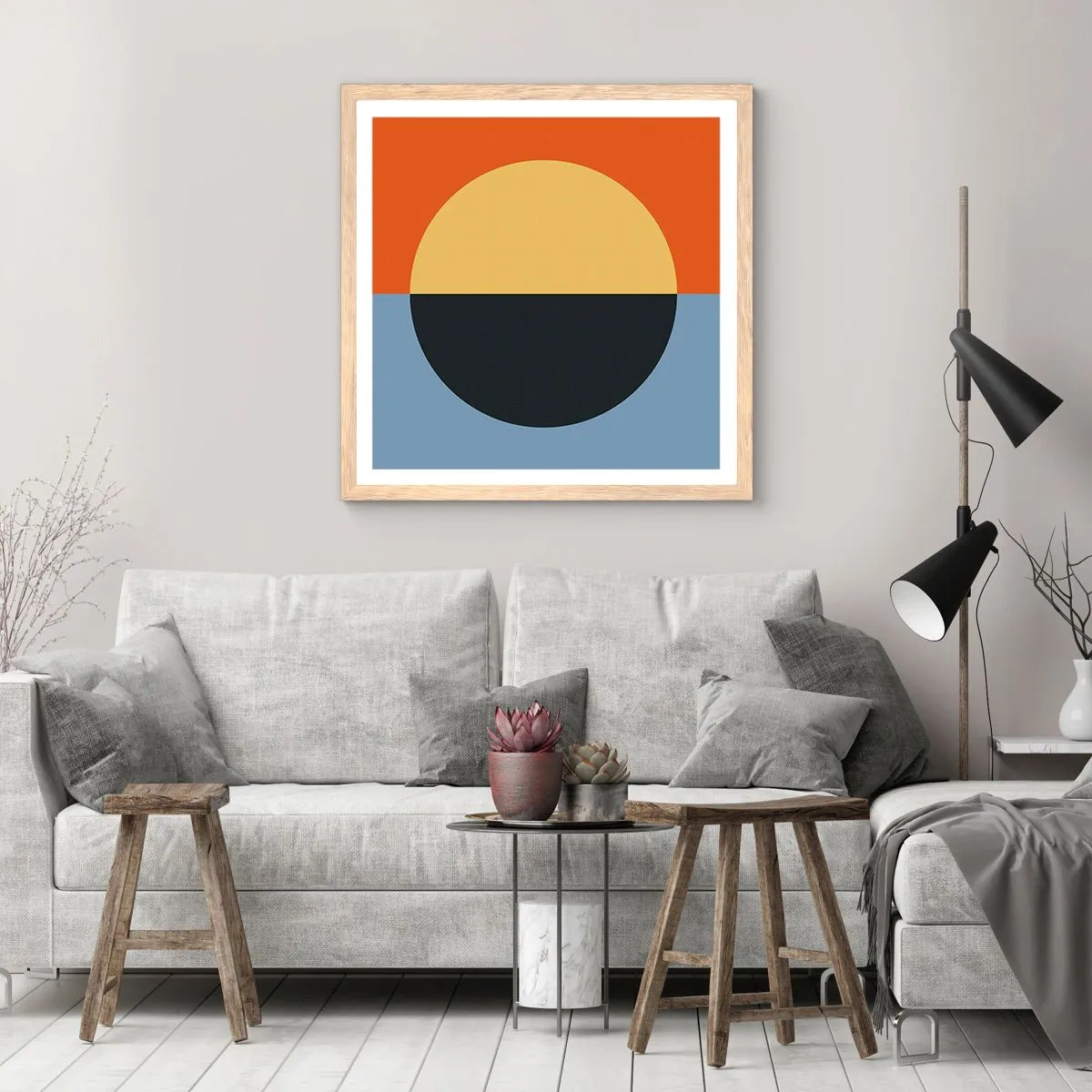 Poster in einem Rahmen aus heller Eiche - Eine Komposition aus Wärme und Kühle - 30x30 cm
