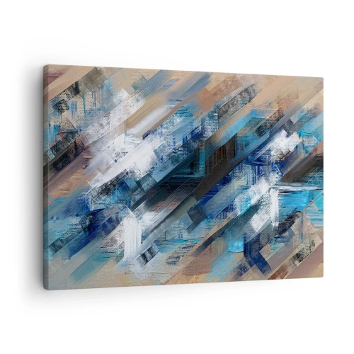 Bild auf Leinwand - Leinwandbild - Abstrakte Komposition mit blauen diagonalen Linien - 70x50cm - Auf einer blauen Diagonale - Moderne Wanddekoration für Wohnzimmer und Schlafzimmer ARTTOR