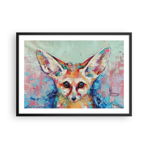 Poster in einem schwarzem Rahmen - Ein farbenfrohes Porträt eines Fenneks im Stil der expressiven Malerei. - 70x50cm - Bist du bereit für mich? - Moderne Wanddekoration für Wohnzimmer und Schlafzimmer ARTTOR