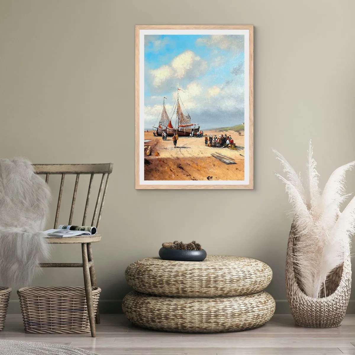 Poster in einem Rahmen aus heller Eiche - Nach einem erfolgreichen Fischfang - 50x70 cm