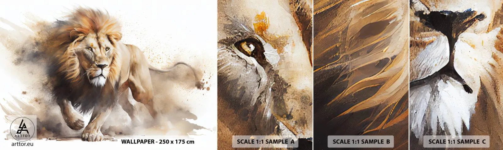 Fototapetenmuster Standard Eco - Der König zog um - Löwe, Hell, Tier - 100x30 cm