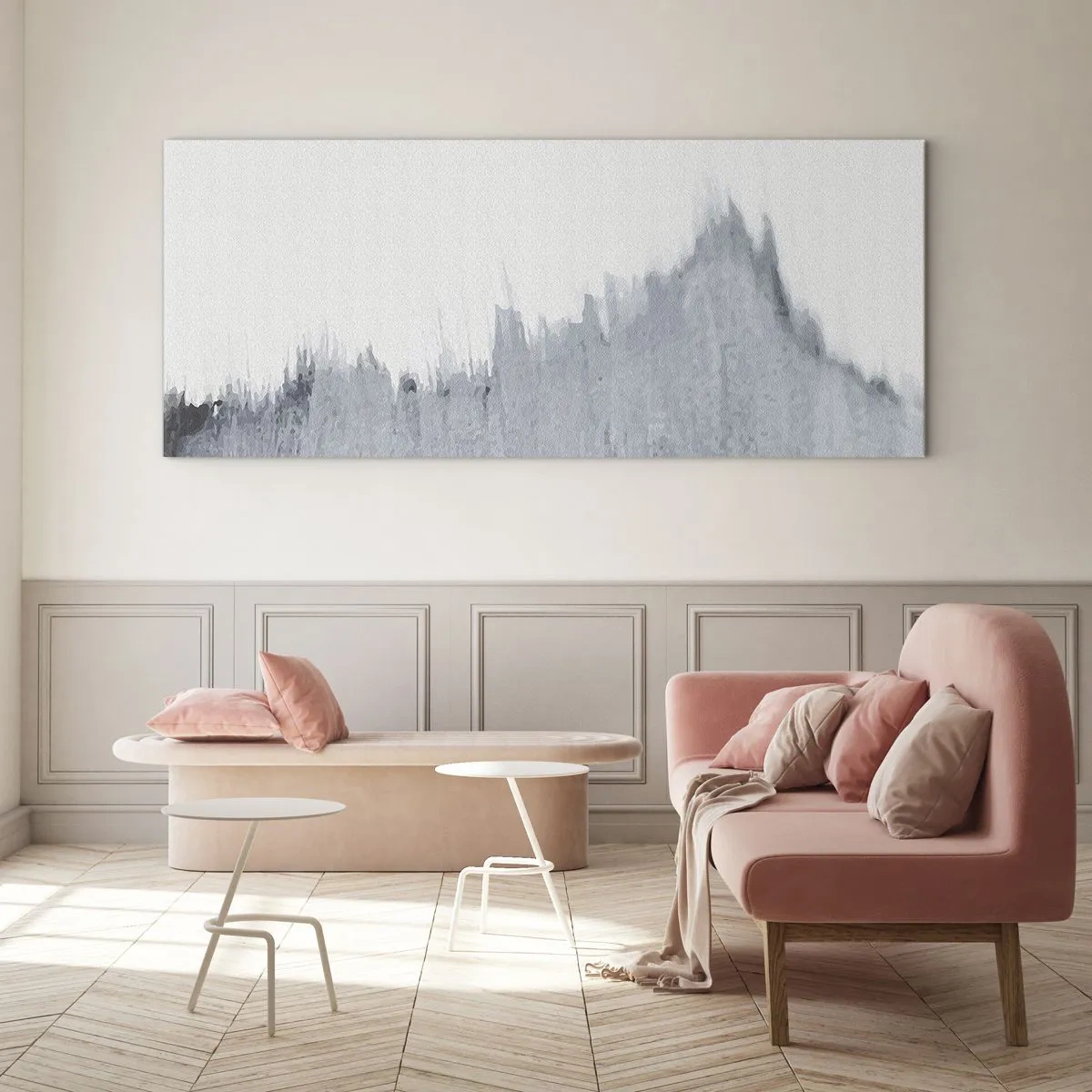 Glasbild - Bild auf glas - Abstrakte graue Komposition im minimalistischen Stil - 120x50cm - Mysteriöse Aufzeichnung - Moderne Wanddekoration für Wohnzimmer und Schlafzimmer ARTTOR