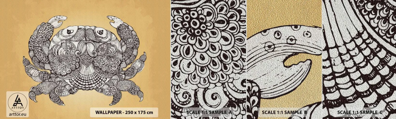 Fototapeten Muster Premium Sand - Geschichten von Mr. Krabs - Krabbe, Tiere, Zeichnung - 100x30 cm