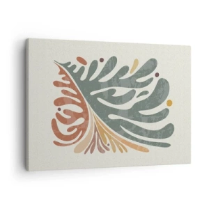 Bild auf Leinwand - Leinwandbild - Buntes abstraktes Blatt auf hellem Hintergrund - 70x50cm - Mehrfarbiges Blatt - Moderne Wanddekoration für Wohnzimmer und Schlafzimmer ARTTOR