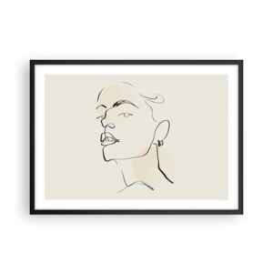 Poster in einem schwarzem Rahmen - Minimalistische Skizze eines Frauengesichts - 70x50cm - Ein stolzer Blick - Moderne Wanddekoration für Wohnzimmer und Schlafzimmer ARTTOR