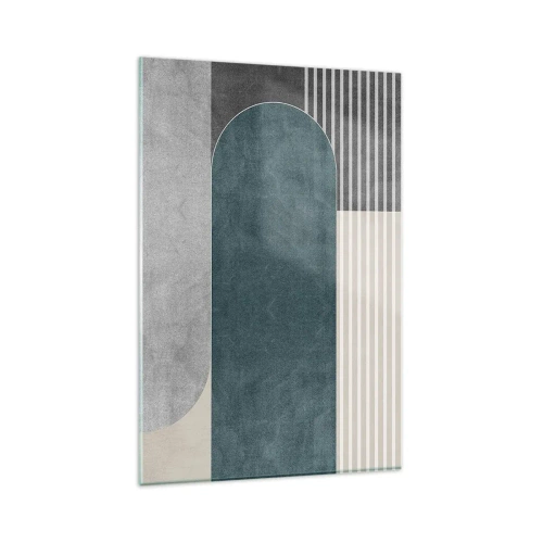 Glasbild - Bild auf glas - Geometrische Abstraktion in Grau- und Grüntönen - 80x120cm - Komposition auf der Ebene - Moderne Wanddekoration für Wohnzimmer und Schlafzimmer ARTTOR