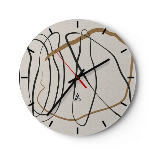 Wanduhr - Glasuhr - Abstrakte, tanzende Linien auf hellem Hintergrund - 30x30cm - Komposition – Looptanz - Moderne Wanddekoration für Wohnzimmer, Küche und Schlafzimmer ARTTOR