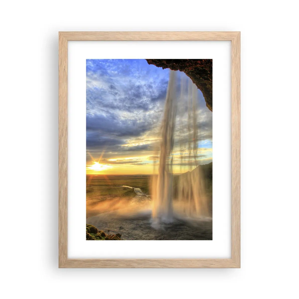 Poster in einem Rahmen aus heller Eiche - Die Welt hinter einem Schleier aus Tropfen - 30x40 cm