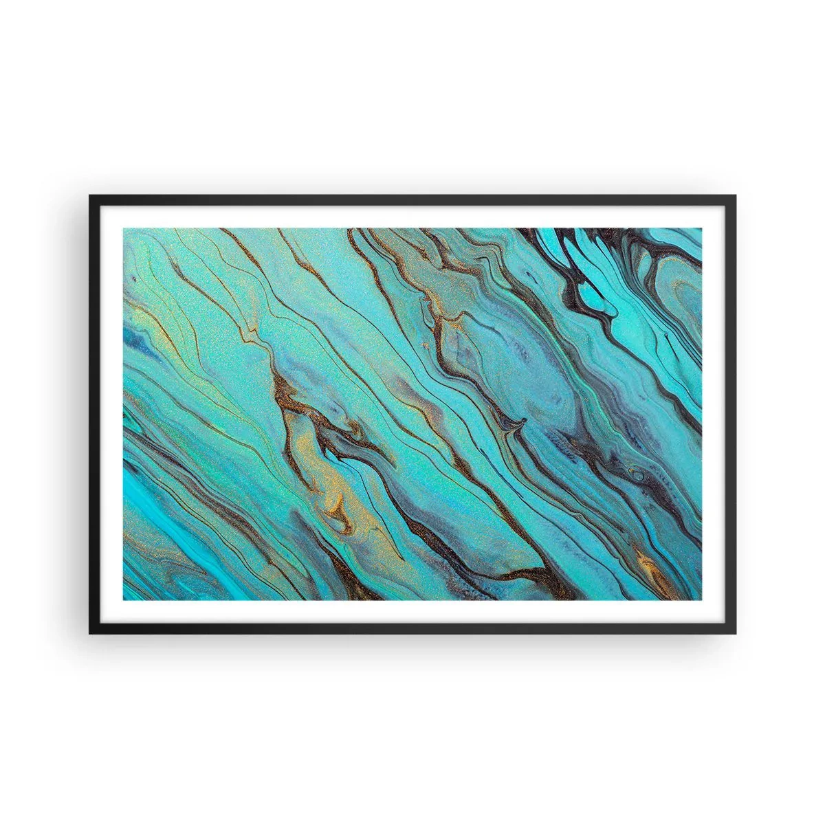 Poster in einem schwarzem Rahmen - Türkisfarbene Flut - 91x61 cm