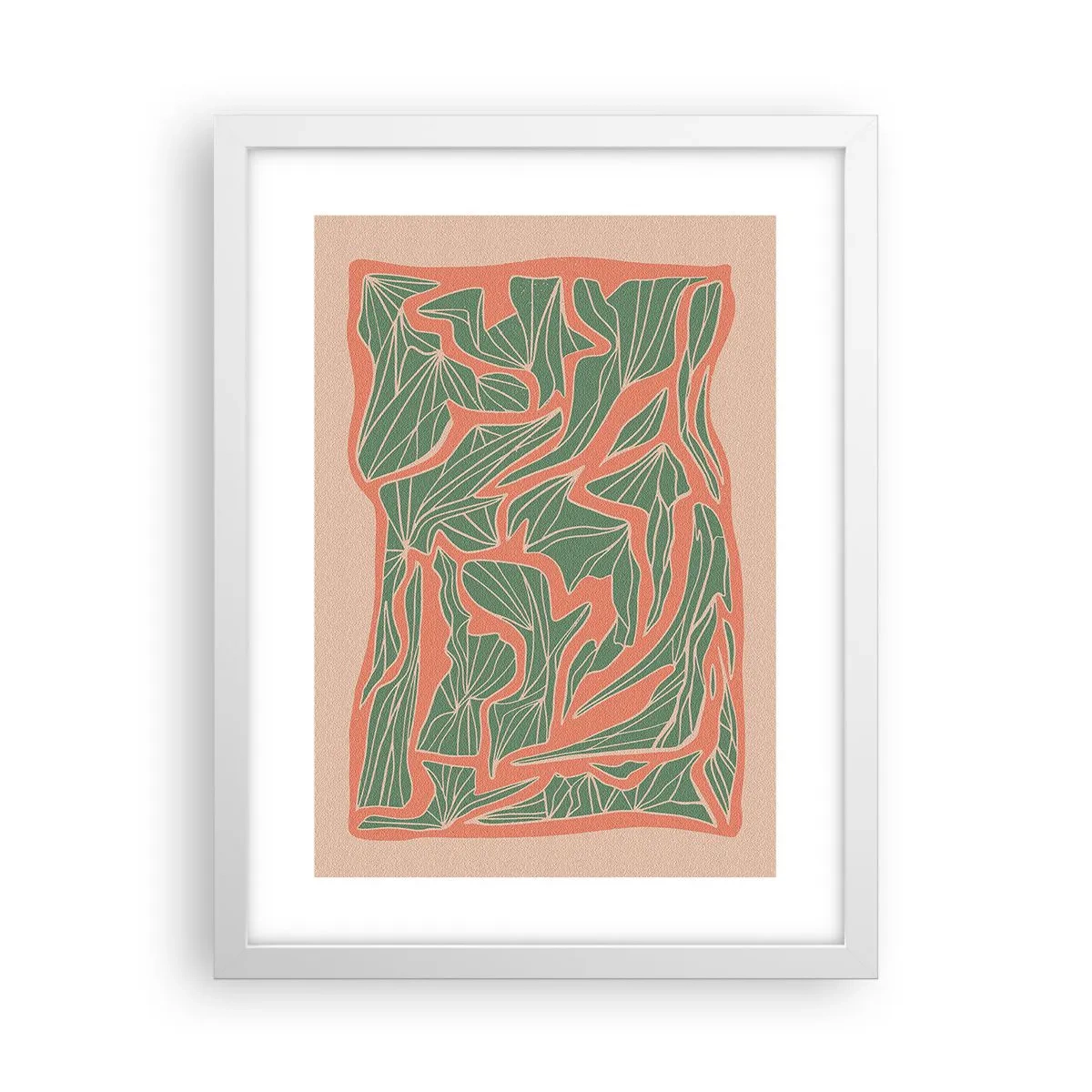 Poster in einem weißen Rahmen - Kampf zwischen Korallen und Grün - 30x40 cm