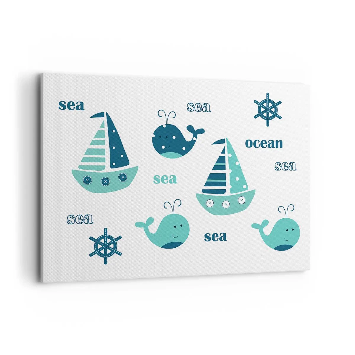 Bild auf Leinwand - Leinwandbild - Bezaubernde nautische Motive mit Walen und Segelbooten - 100x70cm - Über die Meere und Ozeane - Moderne Wanddekoration für Wohnzimmer und Schlafzimmer ARTTOR