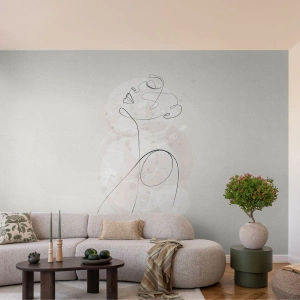 Fototapete Premium Sand - Eine minimalistische Zeichnung einer Frau in einer Linie auf hellem Hintergrund. - 100x70cm - Die Spirale der Schönheit - Moderne Wanddekoration für Wohnzimmer und Schlafzimmer ARTTOR