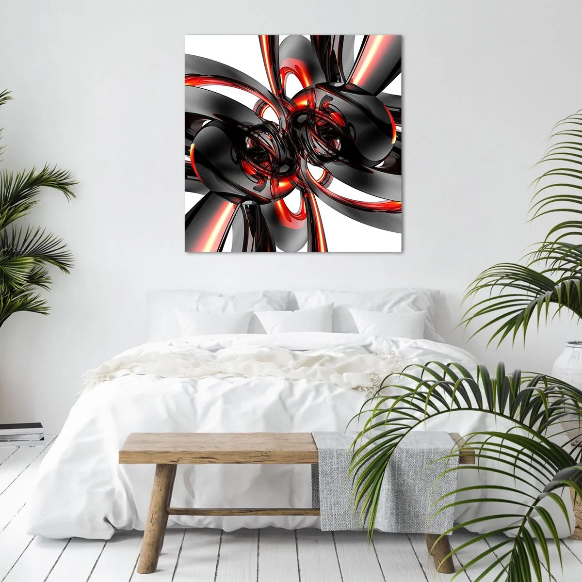 Bild auf Leinwand - Leinwandbild - Uhrwerk in Graphit und Rot - 60x60 cm