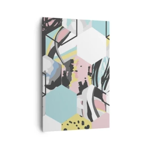 Bild auf Leinwand - Leinwandbild - Geometrisches Sechseckmuster mit farbenfrohen abstrakten Details - 80x120cm - Sechsecke und Würfel in sechs Farben - Moderne Wanddekoration für Wohnzimmer und Schlafzimmer ARTTOR