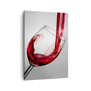 Bild auf Leinwand - Leinwandbild - Ein Glas Rotwein wird vor hellem Hintergrund eingeschenkt - 50x70cm - Farbe – Bewegung – Klang - Moderne Wanddekoration für Wohnzimmer und Schlafzimmer ARTTOR