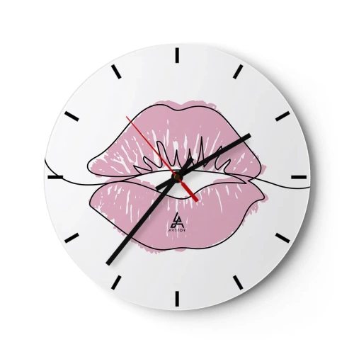 Wanduhr - Glasuhr - Nahaufnahme von rosa Lippen vor einer weißen Uhr - 30x30cm - Bereit zum Küssen? - Moderne Wanddekoration für Wohnzimmer, Küche und Schlafzimmer ARTTOR