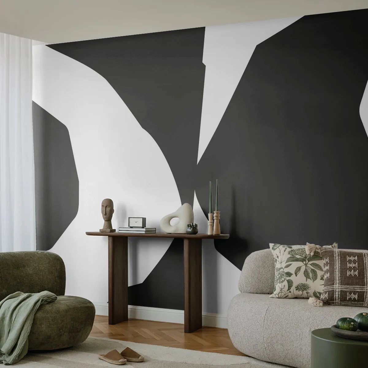Fototapete Premium Canvas - Positiv negativ - Schwarz und weiß, Abstraktion, Stück - 250x175 cm