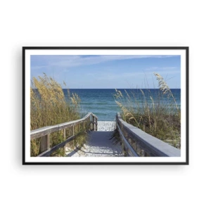 Poster in einem schwarzem Rahmen - Weg zum Strand mit Meerblick - 100x70cm - In der Sonne, im Wind - Moderne Wanddekoration für Wohnzimmer und Schlafzimmer ARTTOR