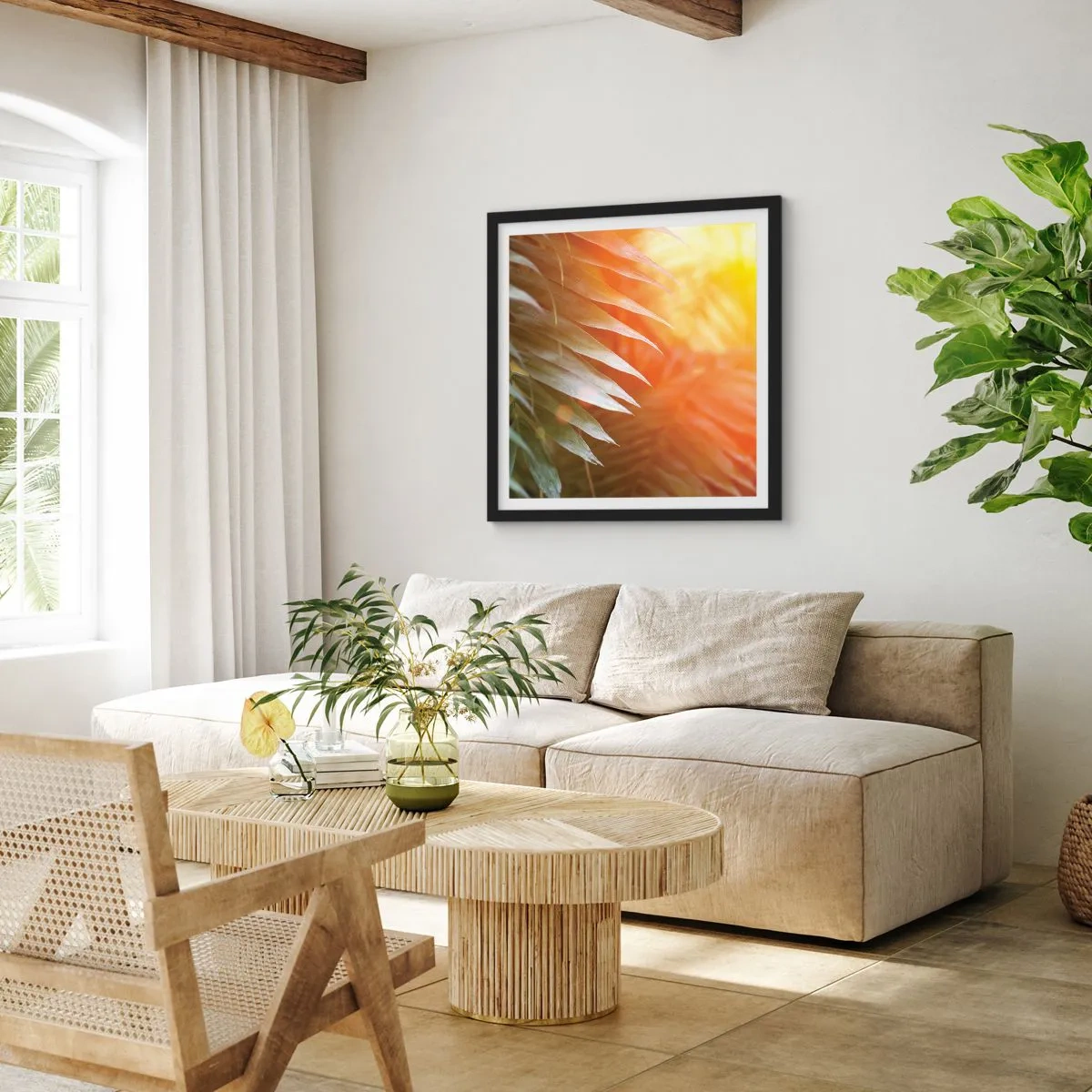 Poster in einem schwarzem Rahmen - Morgen im Dschungel - 50x50 cm