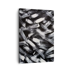 Bild auf Leinwand - Leinwandbild - Dynamische Abstraktion mit weißen Pinselstrichen auf schwarzem Hintergrund. - 50x70cm - Abstraktion im industriellen Geist - Moderne Wanddekoration für Wohnzimmer und Schlafzimmer ARTTOR