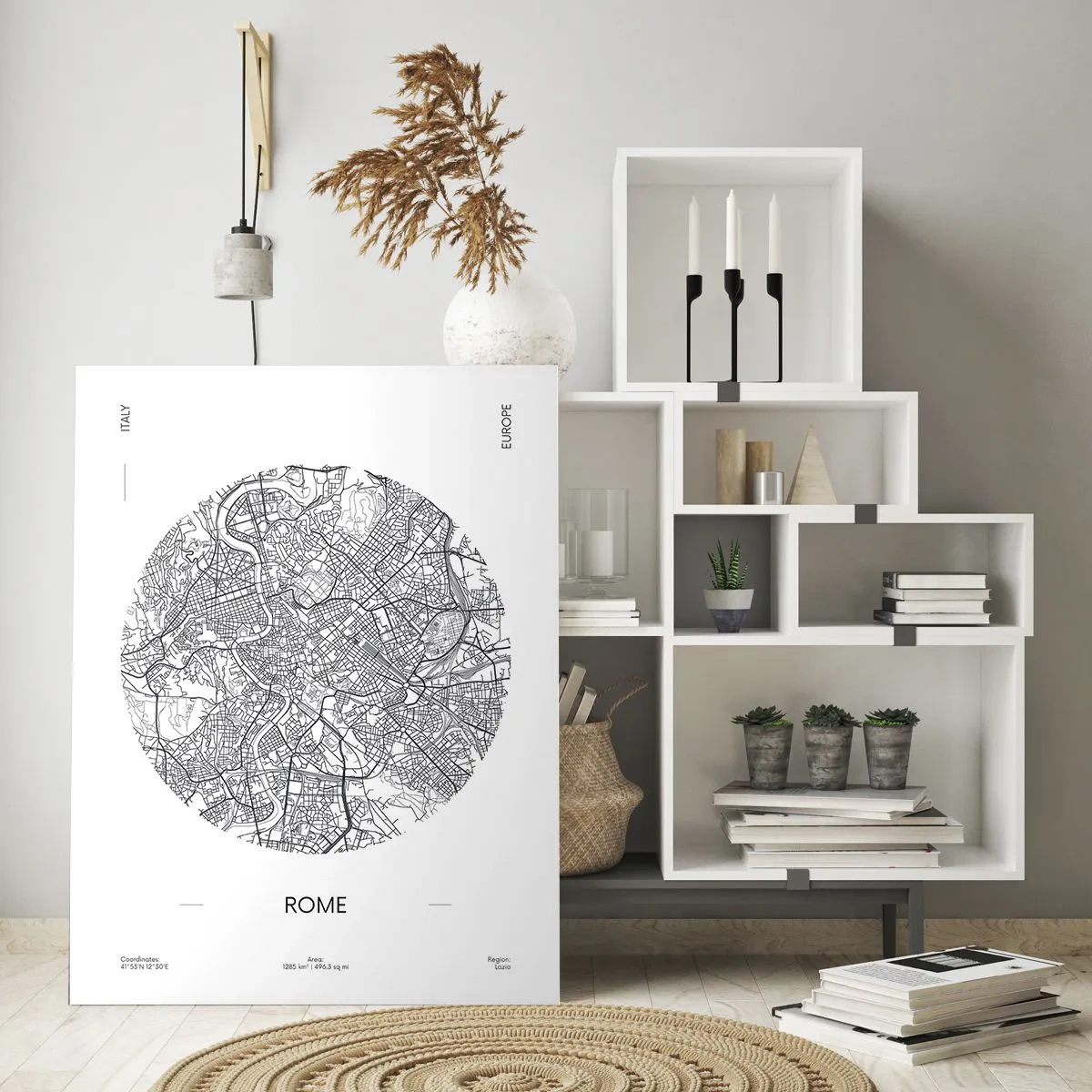 Glasbild - Bild auf glas - Eine Karte von Rom im minimalistischen Schwarz-Weiß-Stil - 70x100cm - Anatomie von Rom - Moderne Wanddekoration für Wohnzimmer und Schlafzimmer ARTTOR