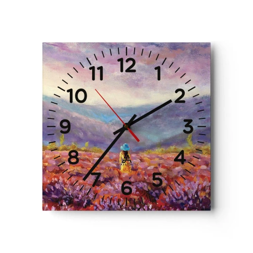 Wanduhr - Glasuhr - In einer Lavendelwelt - 40x40 cm